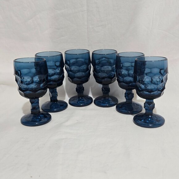 Vtg Viking #6900 Georgian Blue Gray Wine Goblet - Set of 6 - 2 1/2" x 5 1/4" - Picture 1 of 5